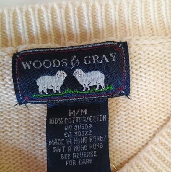 Woods & Gray argyle light yellow sweater 100% cotton size M - Picture 3 of 4